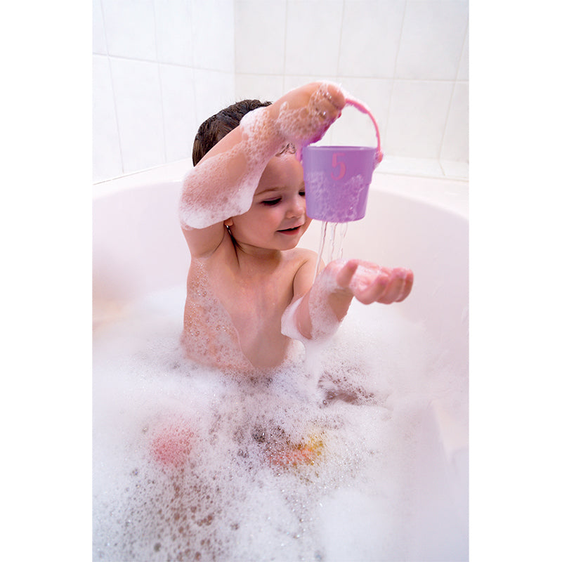 Janod Activities Bath Time Buckets (Set of 5). This lovely set contains five pastel coloured buckets, each illustrated by an adorable aquatic animal (penguin, seal, octopus, bear, crab). Sold by Say It Baby Gifts