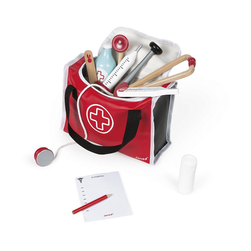 Janod Doctor's Suitcase - this fun Doctor's bag is filled with everything needed for kids to have fun imaginative play and take care of their family, friends and toys! Sold by Say it Baby Gifts
