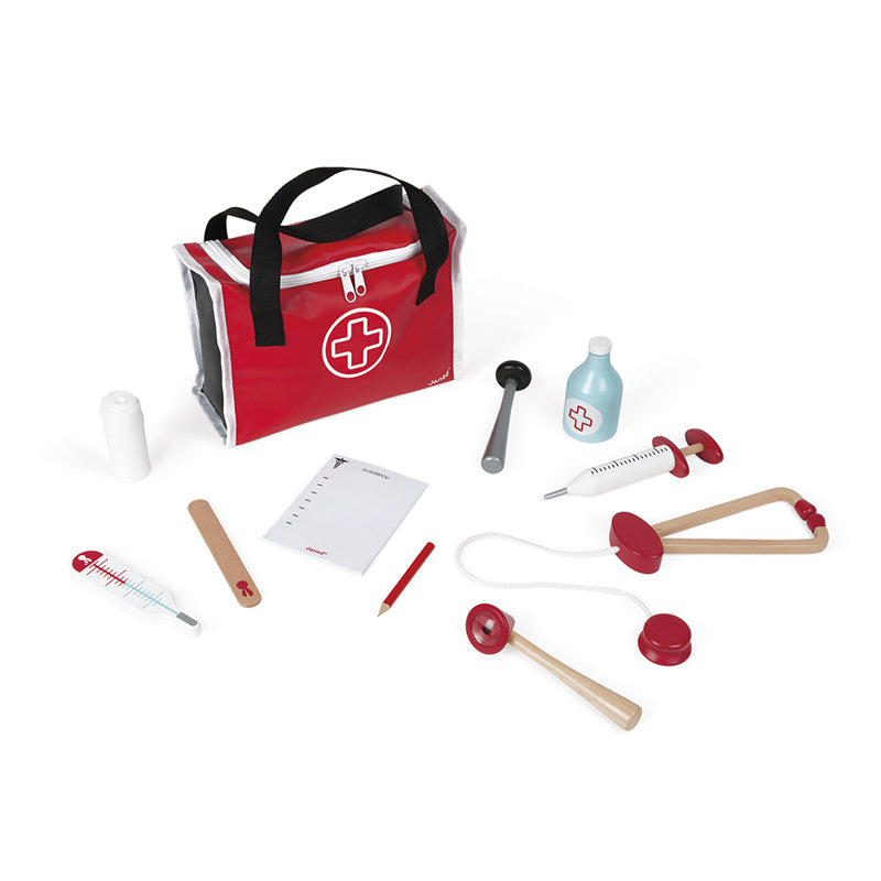 Janod Doctor's Suitcase - this fun Doctor's bag is filled with everything needed for kids to have fun imaginative play and take care of their family, friends and toys! Sold by Say it Baby Gifts