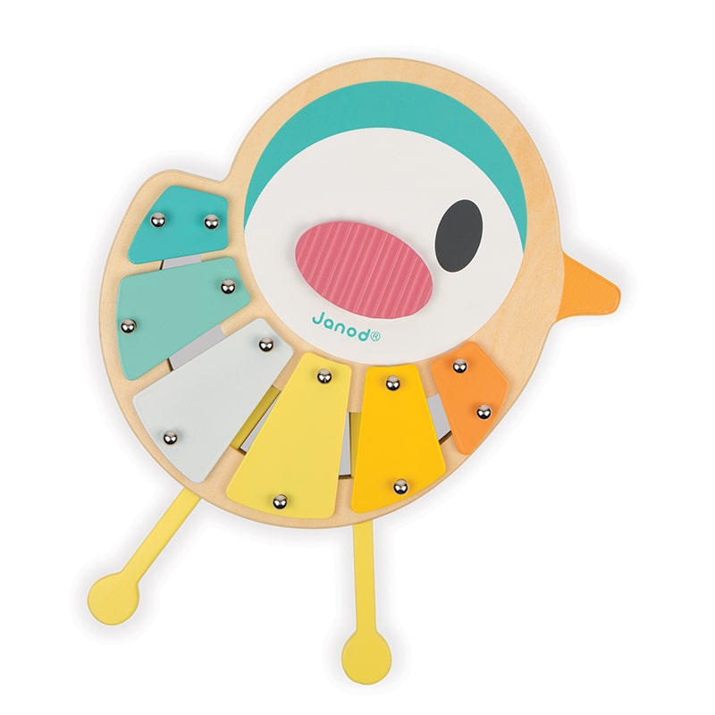 janod pure bird xylo - With 6 different tones, the little bird legs become the musical beater and can be stored inside its base! It is also equipped with non-slip feet for more stability.