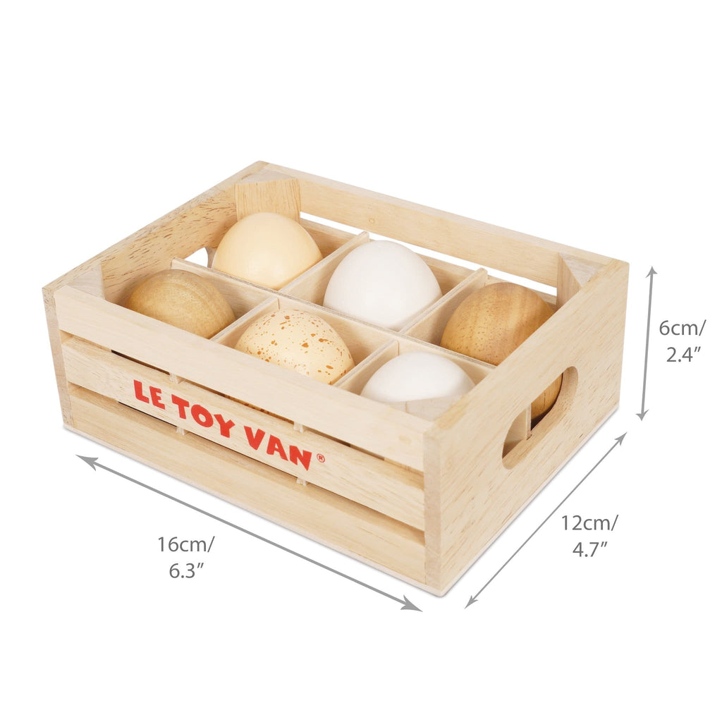 Containing six eggs made from sustainable rubberwood,