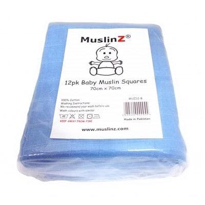 Muslinz - Blue Premium Baby Muslin Squares (Pack of 12) - Say It Baby 