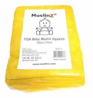 Muslinz - Yellow Premium Baby Muslin Squares (Pack of 12) - Say It Baby 