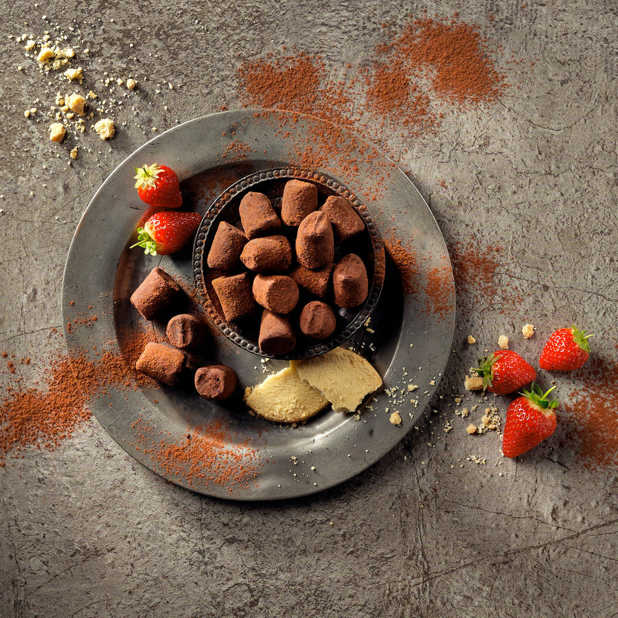 Monty Bojangles Ruby Fruit Sunday Cocoa Dusted Truffles. Packaged in a typical Monty Bojangles style of quirkiness, they really are scrumptiously nutty as they say on the box -curiously moreish.