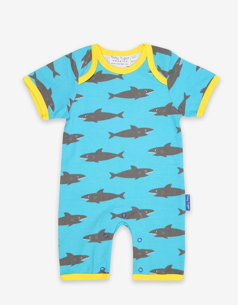 Toby Tiger Organic Shark Print Romper