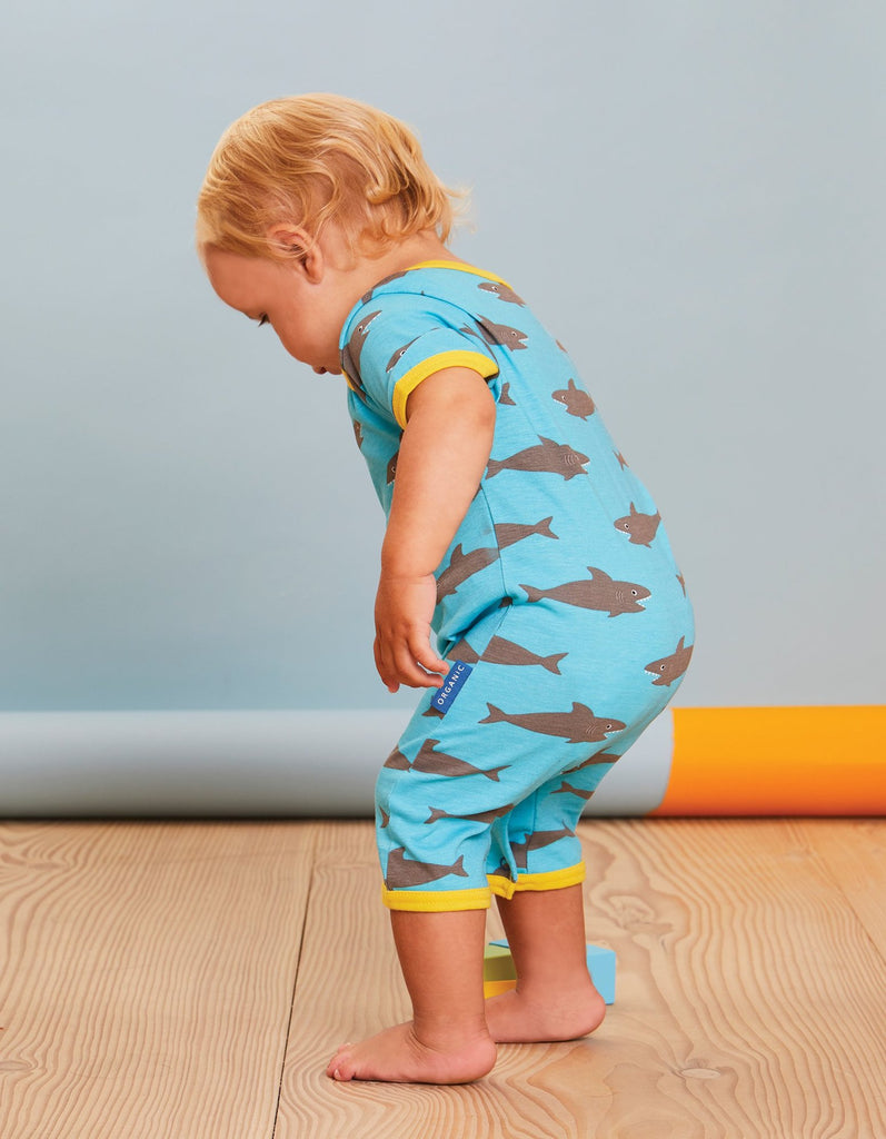 Toby Tiger Organic Shark Print Romper