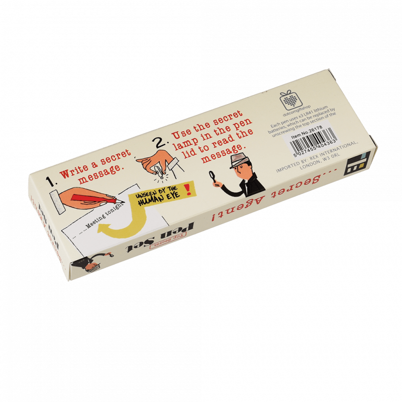 Rex London Set Of 2 Secret Agent Spy Pens. Secret agents get ready! Nobody will be able to intercept your secret message with this fab secret agent tool! Sold by Say It Baby Gifts