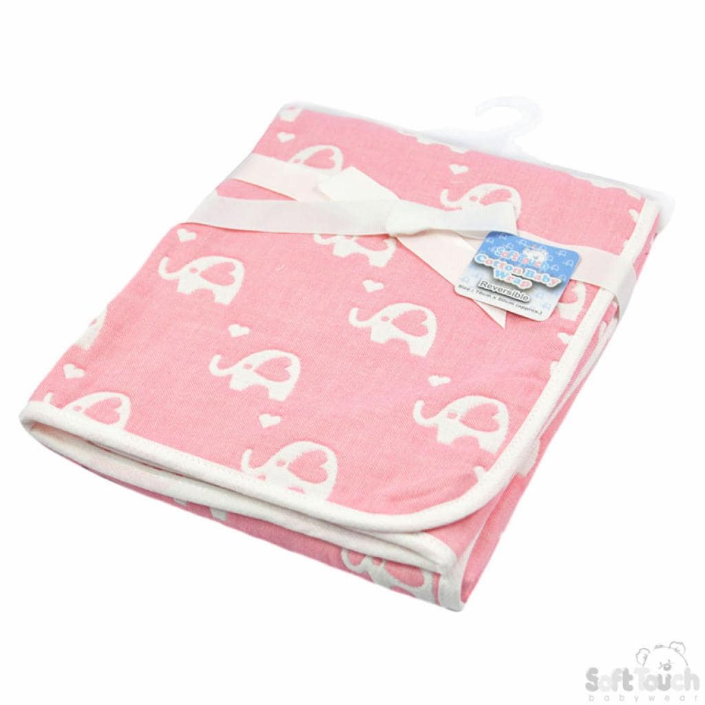 Reversible Elephant Cotton Wrap - Pink - Say It Baby 