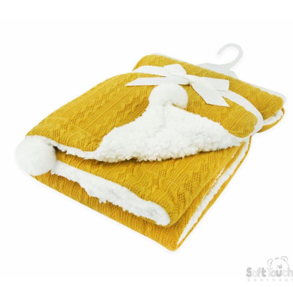 Mustard Cable Knit Wrap Poms & Sherpa - Say It Baby 