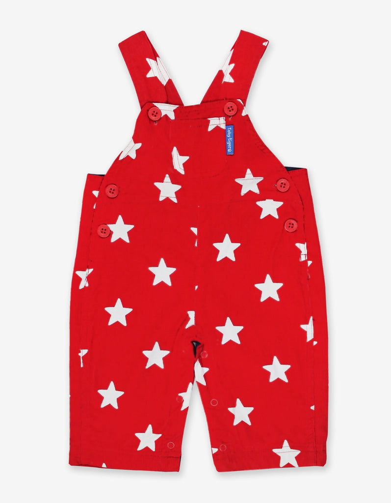 Toby Tiger Organic Red Star Twill Dungarees babywear. Say It Baby Gifts