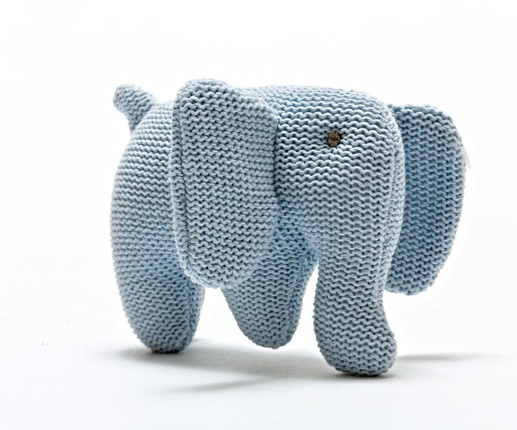 Best Years Knitted Organic Cotton Elephant Rattle - Blue. Say It Baby Gifts