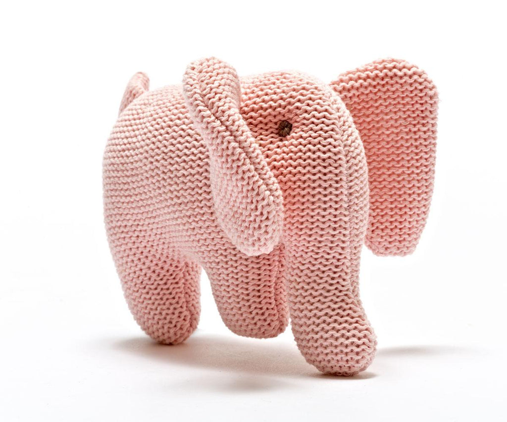 Best Years Knitted Organic Cotton Elephant Rattle - Pink. Sold by Say It Baby