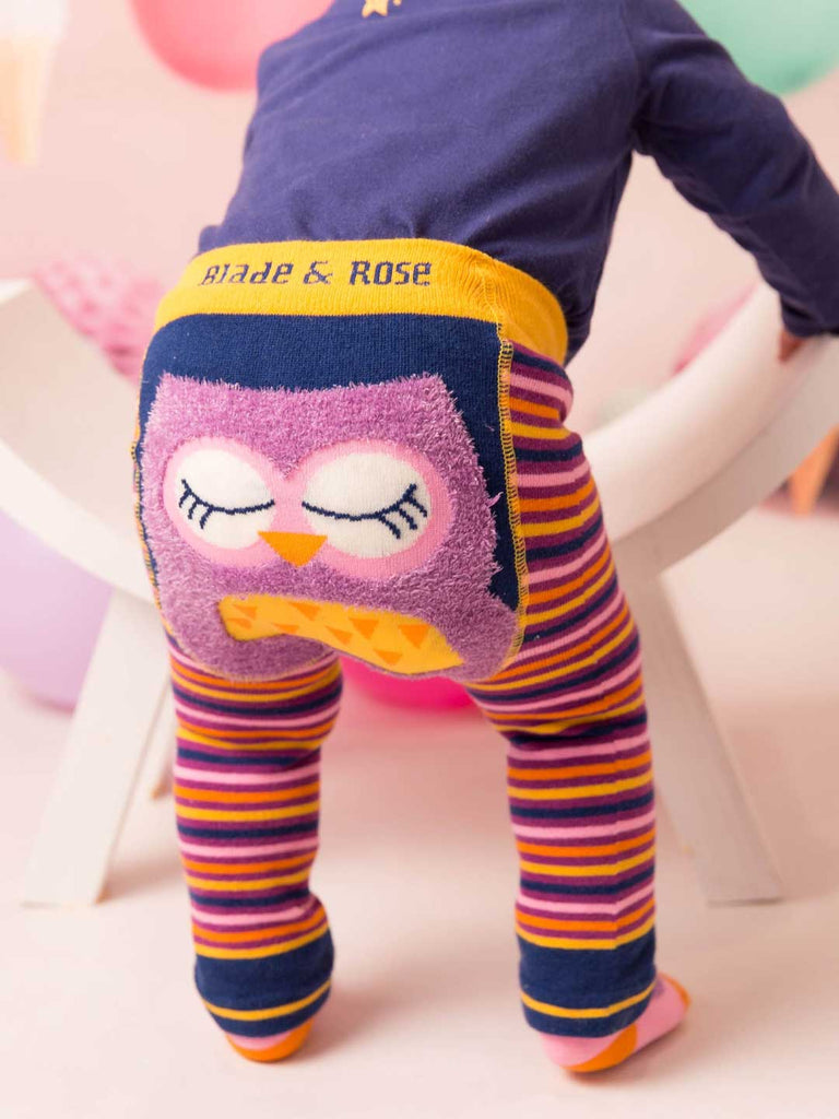 Blade & Rose Betty Owl Leggings - bold, bright and fun! These fab leggings are multi-striped with a gorgeous fluffy Betty Owl design on the bum.. Sold by Say It Baby Gifts