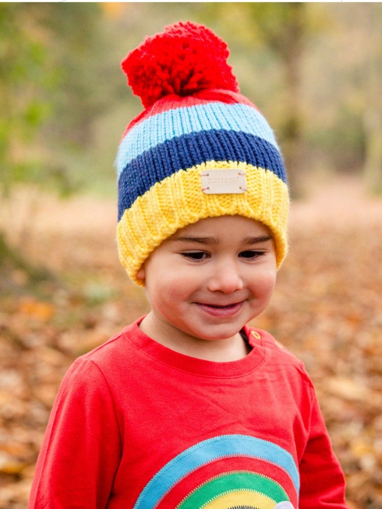 Blade & Rose Bright Stripe Bobble Hat - bold, bright and fun! A gorgeous colourful and cosy hat - perfect to keep little ones head warm. Fleece Lined. Say It Baby Gifts