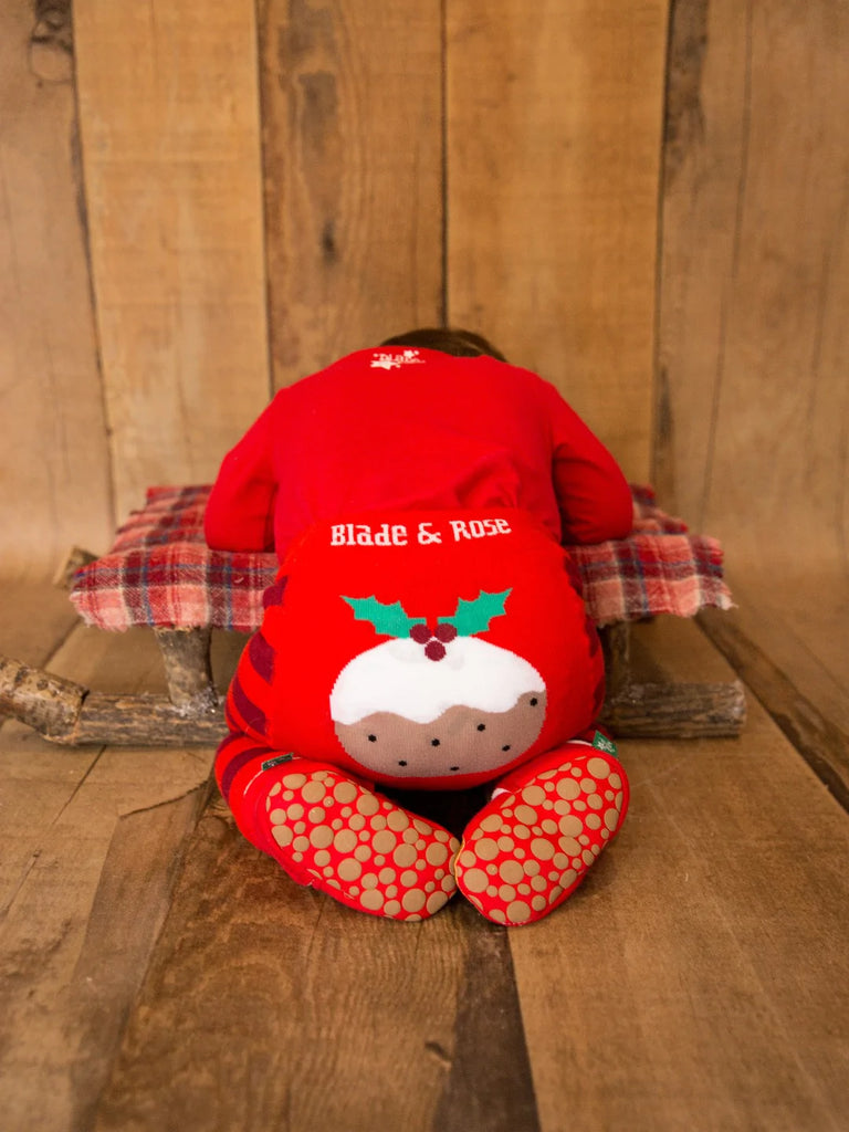 Blade & Rose Bold Christmas Pudding Leggings - bold, bright and fun! These fab leggings have red and brown stripes with a large Christmas pudding on the bum. Say It Baby Gifts