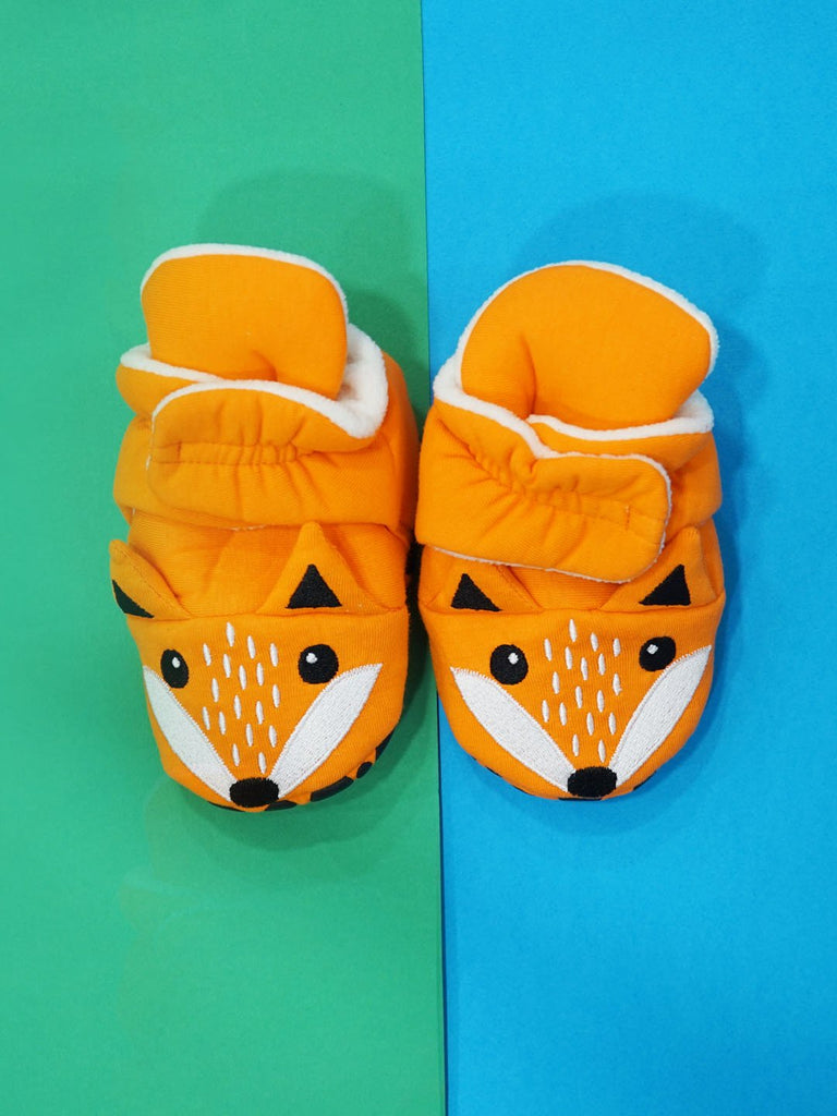 Blade & Rose Fox Booties - beautifully quirky, soft and cosy baby booties with a gorgeous fox design in bright orange. Say It Baby Gifts