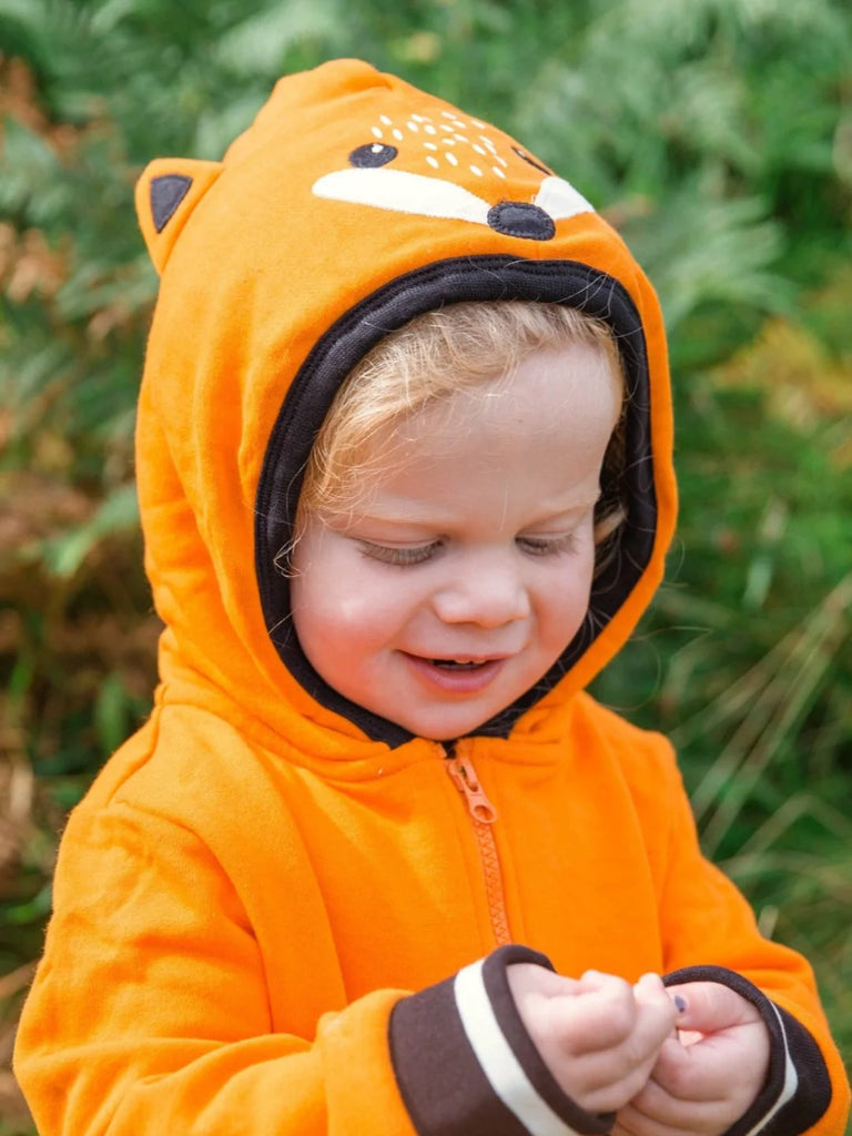 Blade & Rose Fox Hoodie - a gorgeous bright orange hoodie with contrasting black design with fun hood in the shape of a fox - complete with perky ears!. Sold by Say It Baby Gifts.