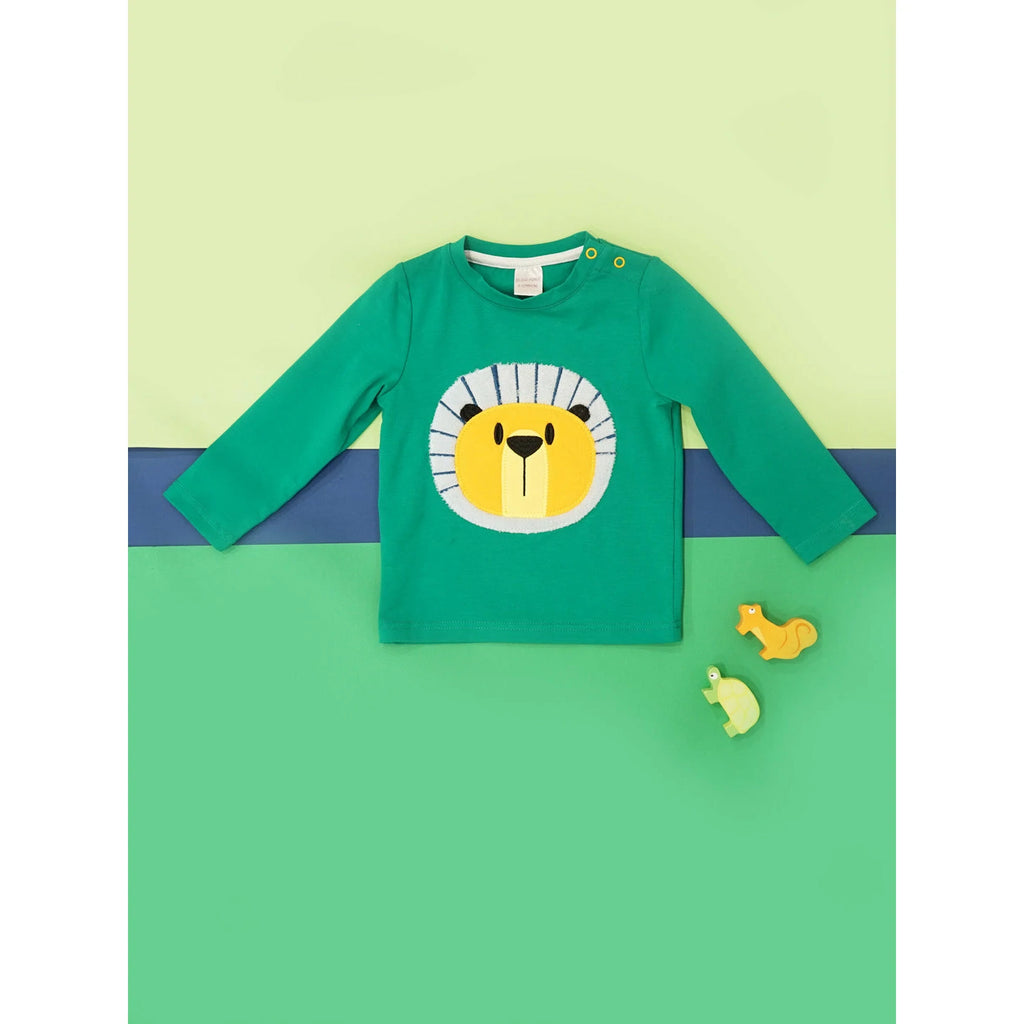 Blade & Rose Frankie The Lion Top - bold, bright and fun! This gorgeous green top features the roarsome Frankie the Lion with a fluffy fleece applique mane.