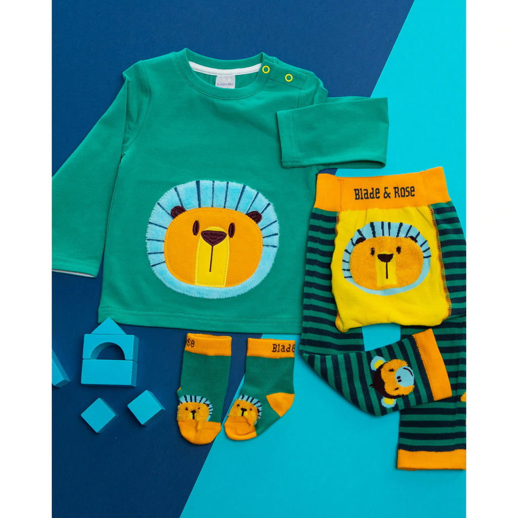 Blade & Rose Frankie The Lion Top - bold, bright and fun! This gorgeous green top features the roarsome Frankie the Lion with a fluffy fleece applique mane.