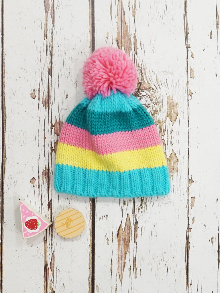 Blade & Rose Pastel Striped Bobble Hat - bold, bright and fun! A gorgeous colourful and cosy hat - perfect to keep little ones head warm. Say It Baby Gifts
