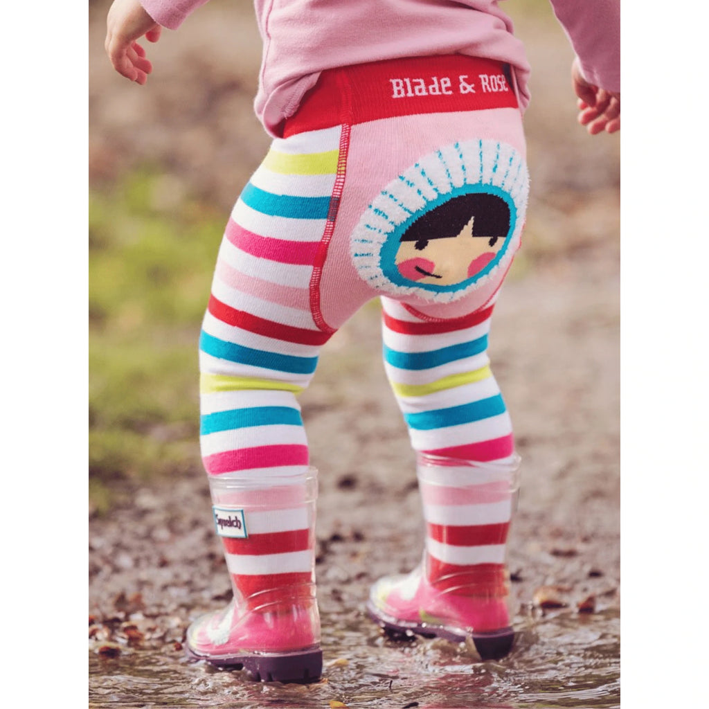 Blade & Rose Skylar Leggings - bold, bright and fun! These fab leggings feature sweet candy-coloured striped legs and a gorgeous Little Skylar doll design on the bum.