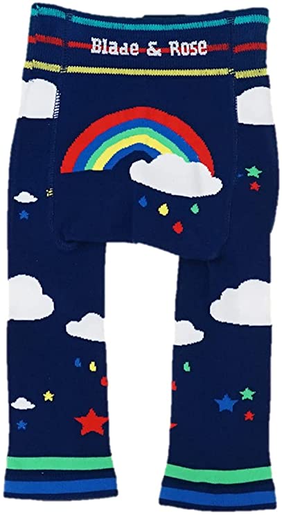 Blade & Rose Weather Leggings - bold, bright and fun! These fab leggings are navy blue with fluffy clouds, colourful stars and a sweet rainbow design on the bum.