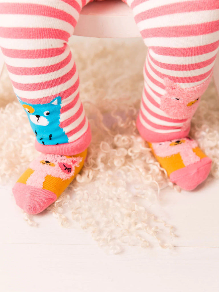 Blade & Rose Willow The Cat Leggings - bold, bright and fun! These fab leggings feature sweet candy-pink and white striped legs and a gorgeous Willow the Cat design on the bum. Sold by Say It Baby Gifts