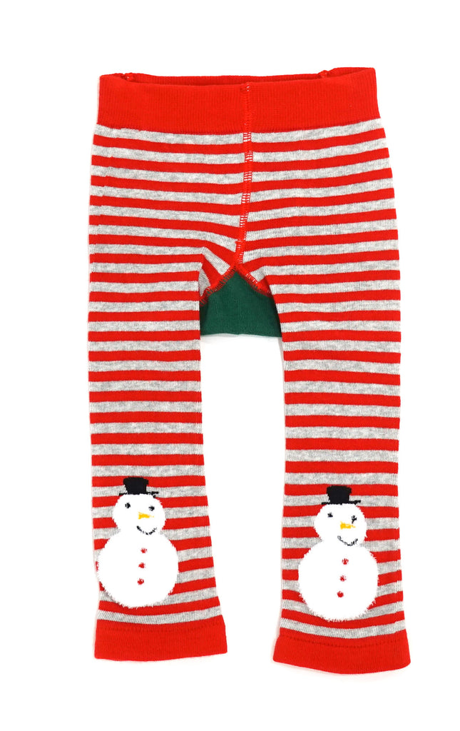 Blade & Rose Festive Reindeer Leggings - bold, bright and fun! These fab leggings have a thin candy red and grey striped pattern, with snowmen on the ankles and a cute reindeer with fluffy knit antlers, bright red nose and smiley face! Sold by Say It Baby Gifts