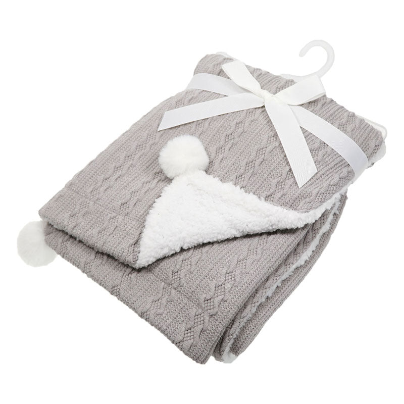 Grey Cable Knit Wrap Poms & Sherpa - Say It Baby 