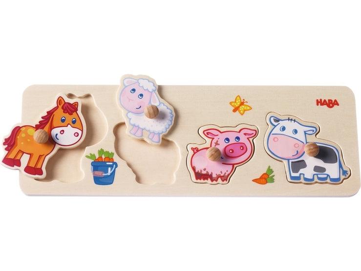 Haba Baby Farm Animal Peg Jigsaw Puzzle - Say It Baby 