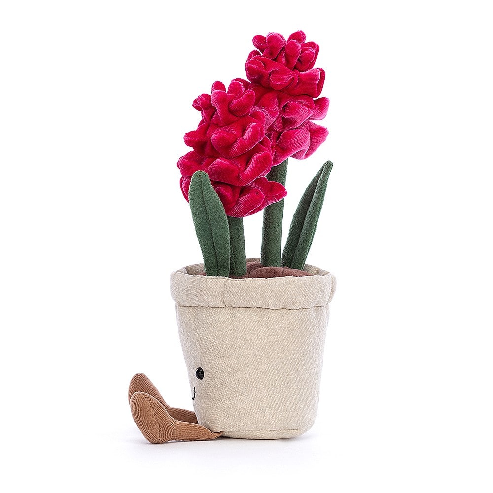 Jellycat Amuseable Hyacinth. With soft foldy leaves and big scrunchy fushia pink flowers, cordy feet and a great big smile, Hyacinth is sure to brighten someone's day! Say It Baby Gifts. Side view