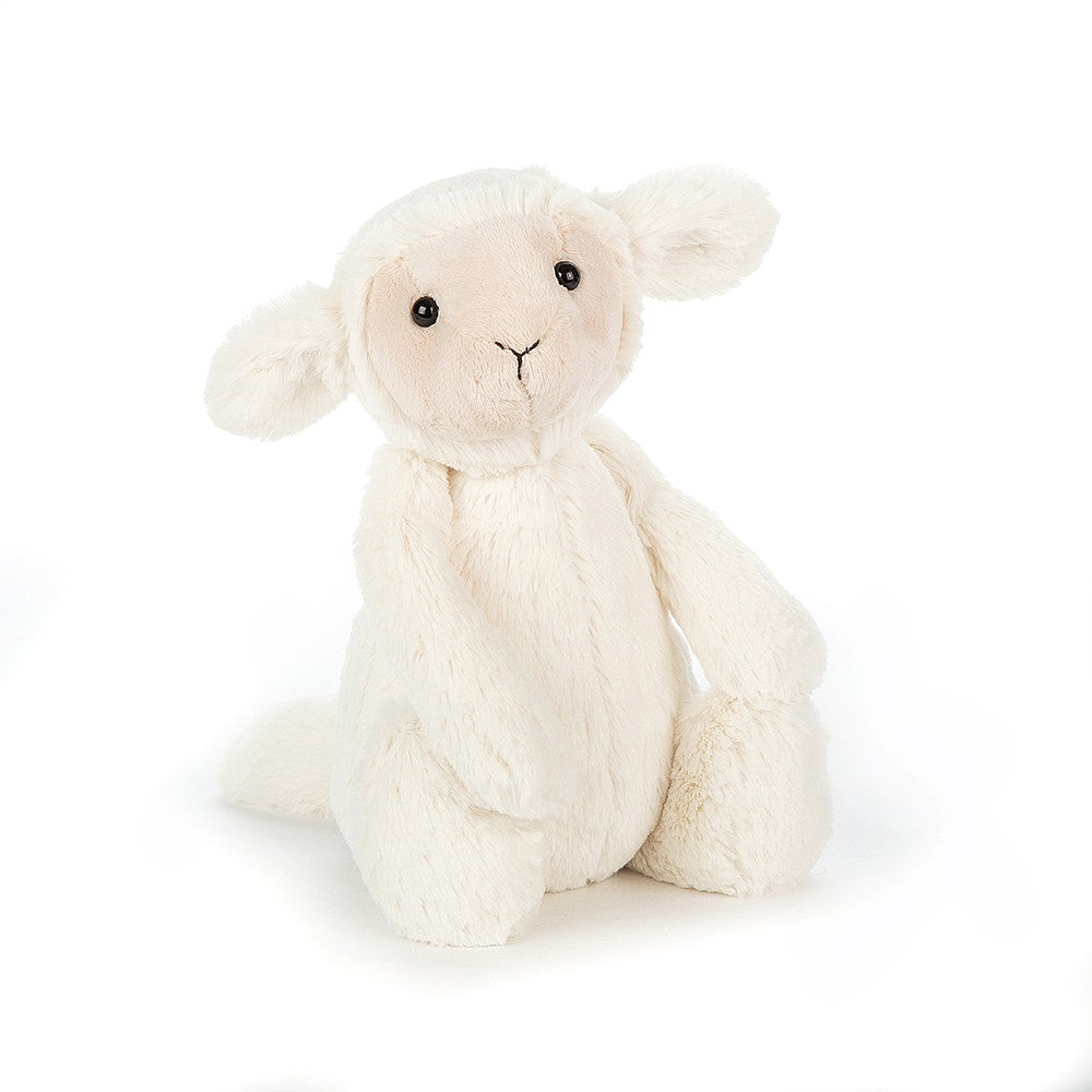 Jellycat Bashful Lamb Medium - This super soft Jellycat cream lamb has gorgeous soft buttercream fur, flopsy ears and a cute white tail.  Sold by Say It Baby Gifts. BAS3LUS