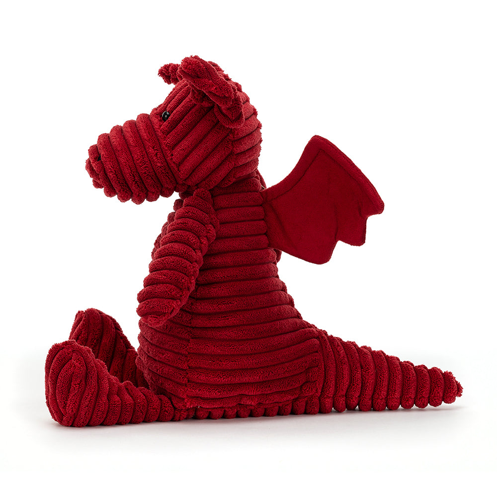 Say hello to Cordy Roy Dragon! This lovely fiery guy in deep red has a soft textured cordy body and the softest suede wings. By Jellycat. Sold by Say It Baby Gifts