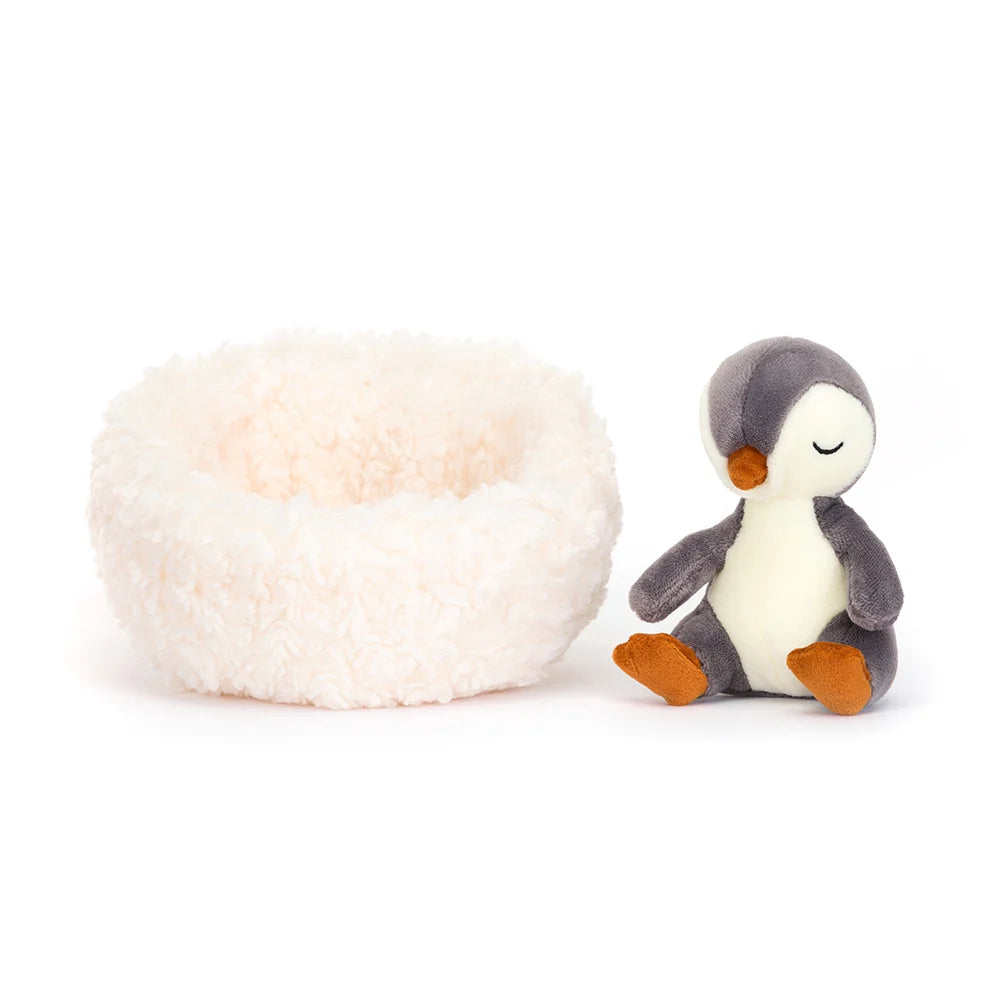 Jellycat Hibernating Penguin. Penguins don't normally sleep in the winter, but Hibernating Penguin does things his own way! Sold by Say It Baby Gifts
