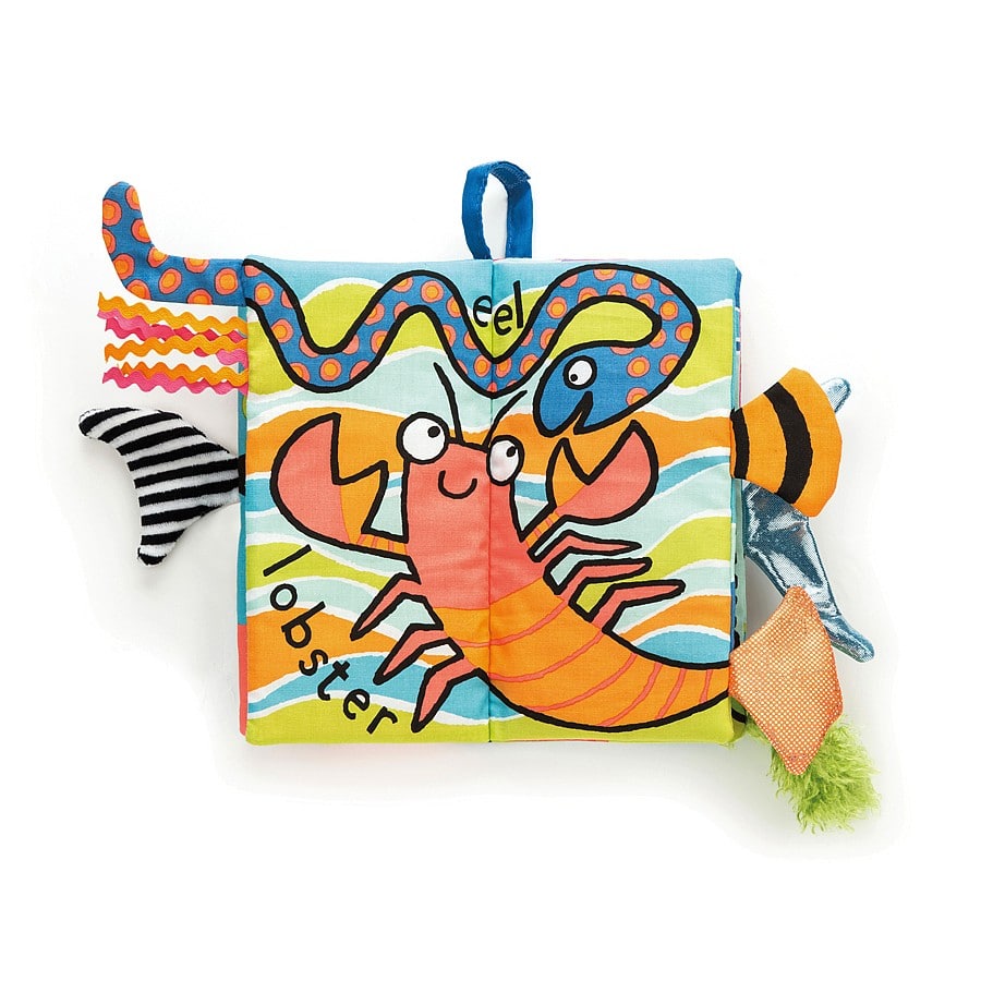 Jellycat Sea Tails Book - Say It Baby Gifts. With crinkly pages, this touch and feel book is full of fun and great for little ones to explore a deep sea adventure!