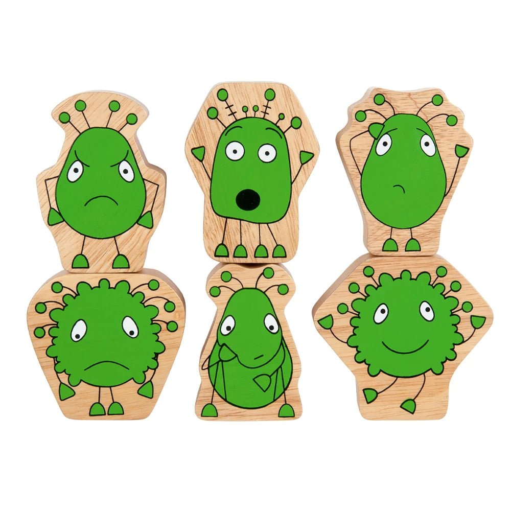 This Lanka Kade Feelings Folk Playset. Sold by Say It baby Gifts.Eco-friendly and made with chunky pieces, each made from sustainable rubber wood with a colourful double sided designs with a beautiful wood grain edge