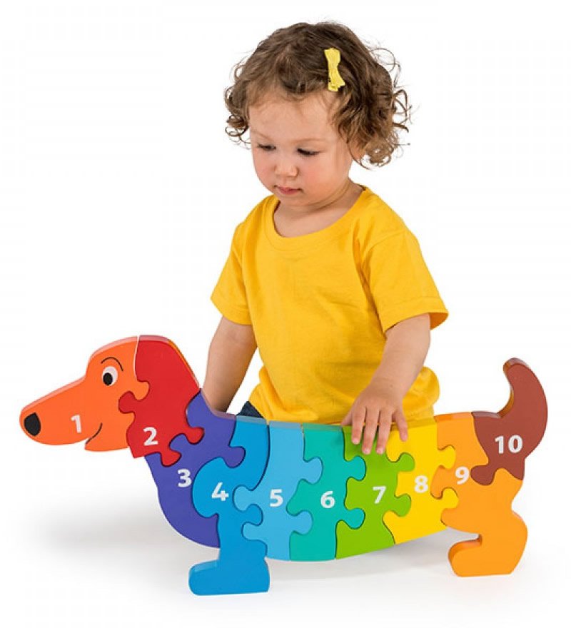 Lanka Kade Jumbo 10 Piece Sausage Dog Jigsaw. Fair Trade Wooden Toy. Say It Baby Gifts