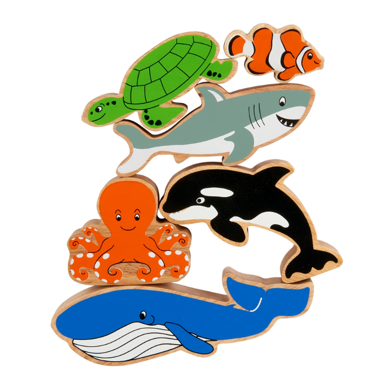 These fab Lanka Kade Sea Life Animal Figures feature a clownfish, turtle, shark, octopus, orca and whale! Sold by Say It Baby Gifts