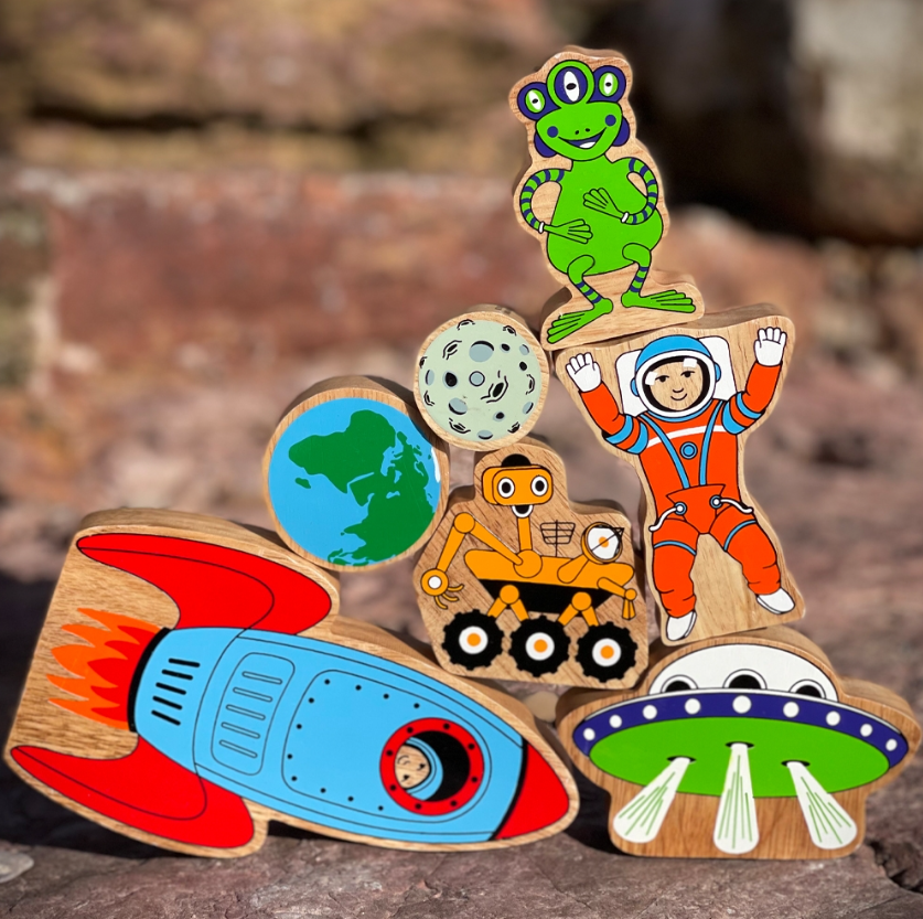Lanka Kade Space Playset. Sold by Say It Baby Gifts. Designed to inspire imaginative play, blast off from Earth in the Rocket for an adventure to the Moon.  A must have toy for space enthusiasts and little explorers, this set includes a rocket, astronaut, alien, UFO, rover, Moon and Earth figures.