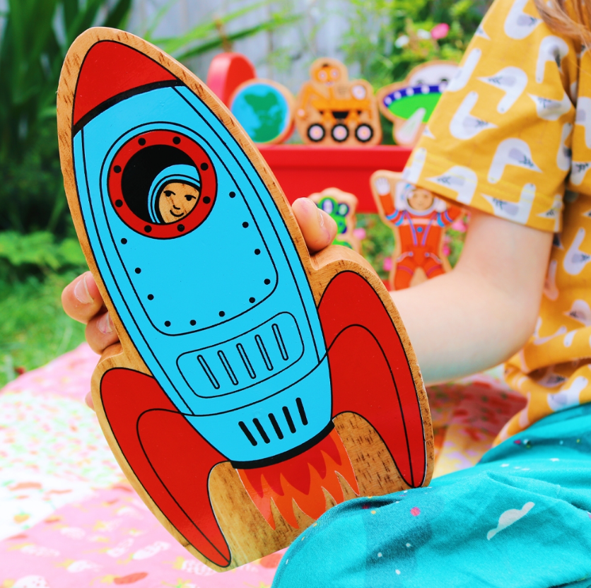 Lanka Kade Space Playset. Sold by Say It Baby Gifts.All of the pieces have colourful double sided designs with a beautiful wood grain edge.