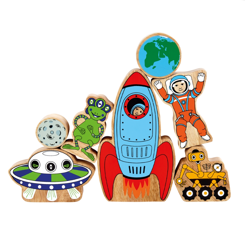 Lanka Kade Space Playset. Sold by Say It Baby Gifts.Children will love sorting, stacking and playing with this colourful wooden toy space playset.