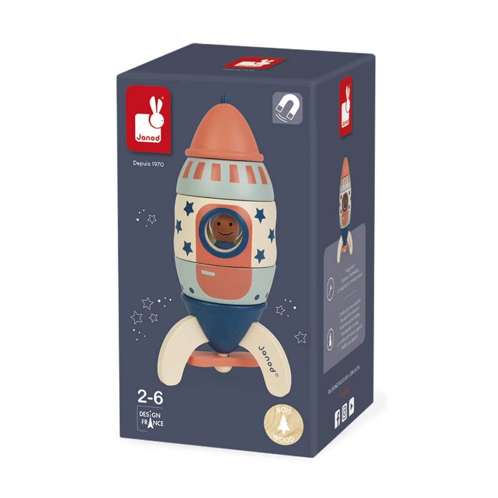 Wooden Lucky Star Magnetic Rocket by Janod. Age 2-6 years old. Fun wooden toy. Say It Baby Gifts