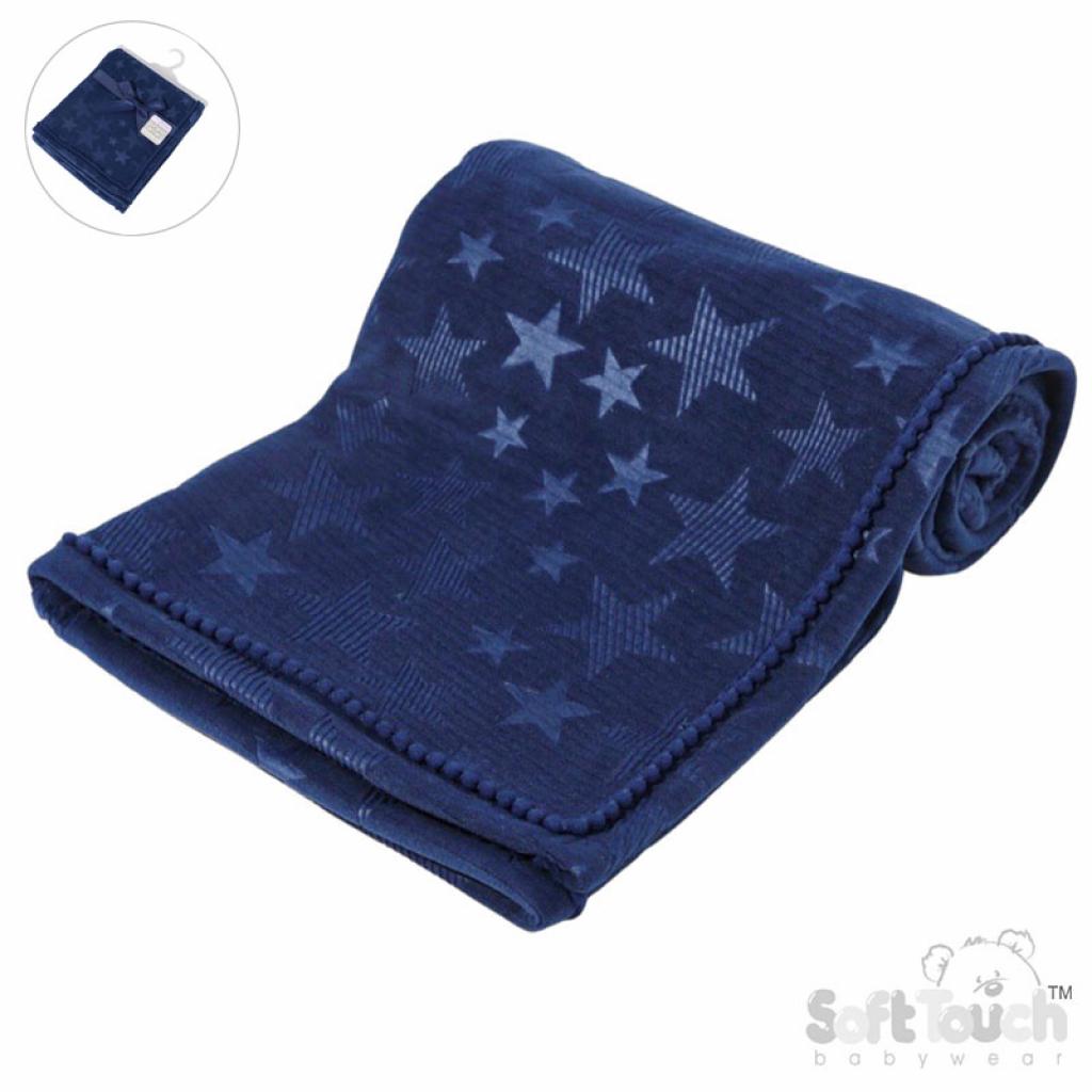 Navy Embossed Stars Pom Pom Trim Wrap - Say It Baby Gifts