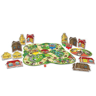 Orchard Toys Three Little Pigs Board Game -  Build your houses before the big bad wolf tries to blow them down! Say It Baby Gifts