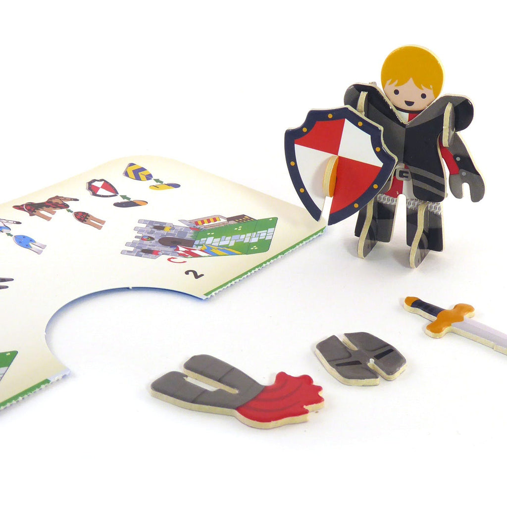 This fantastic Knights Castle Eco-Friendly Pop Out Play Set by Playpress contains 2 knights, horses, shields, swords, and jousting lances the pack itself also builds into a castle with a courtyard!
