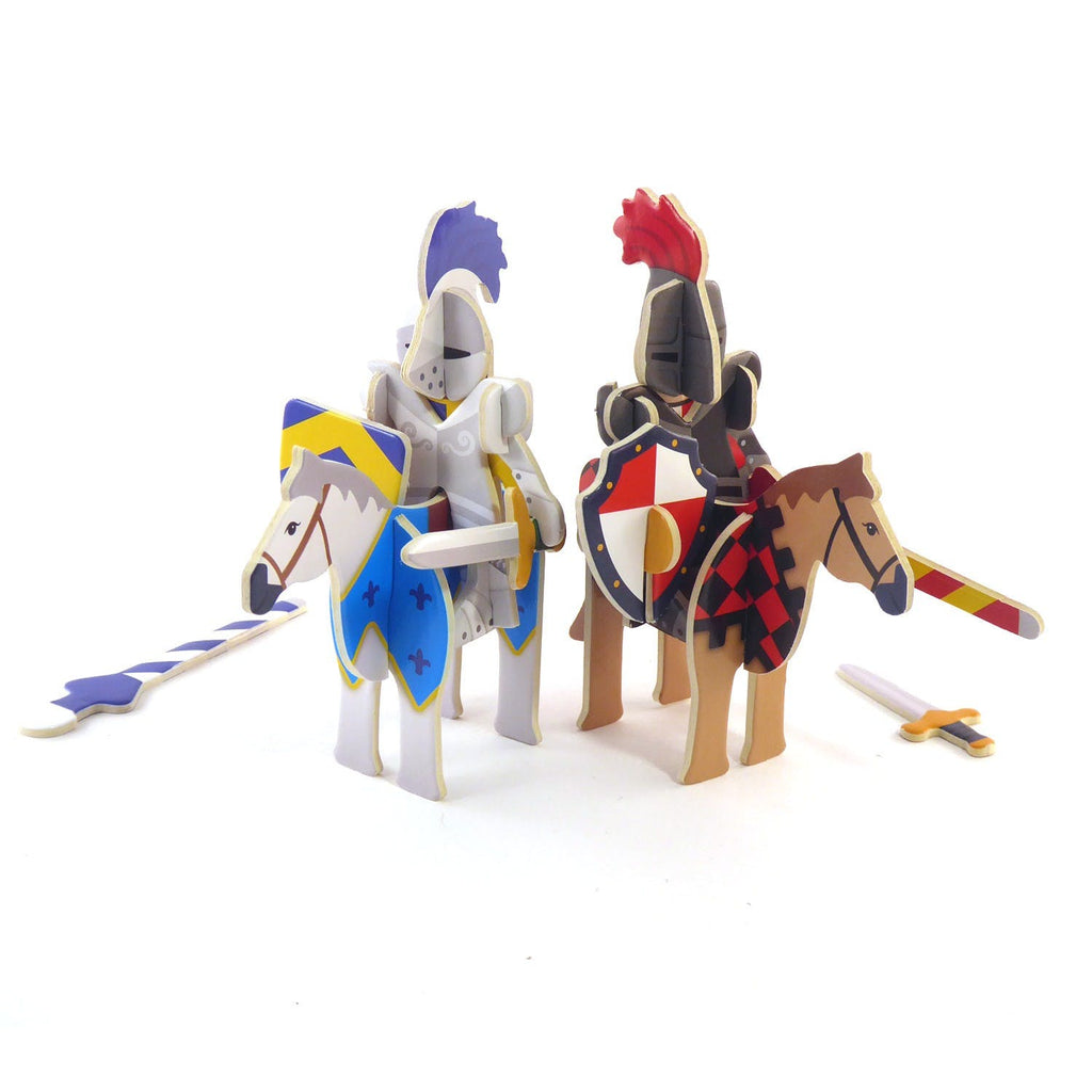 This fantastic Knights Castle Eco-Friendly Pop Out Play Set by Playpress contains 2 knights, horses, shields, swords, and jousting lances the pack itself also builds into a castle with a courtyard!