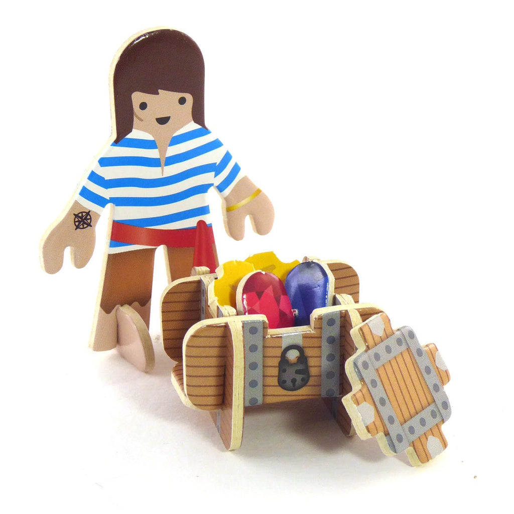 This fantastic Pirate Island Eco-Friendly Pop Out Play Set by Playpress contains 3 pirates, a boat, treasure chest, treasure, a parrot, accessories, and the pack itself also builds into a pirate island hideaway.