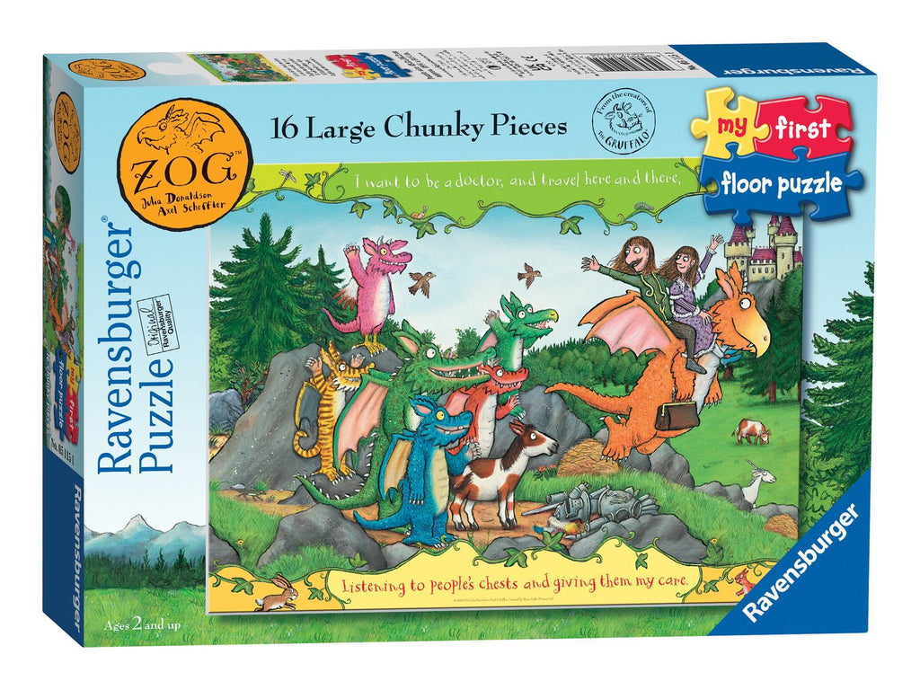 Zog My First Floor Puzzle - a bright and colourful jigsaw puzzle inspired by Julia Donaldson and Axel Scheffler's book Zog. 16 pieces. Age 2 + Sold by Say It Baby Gifts