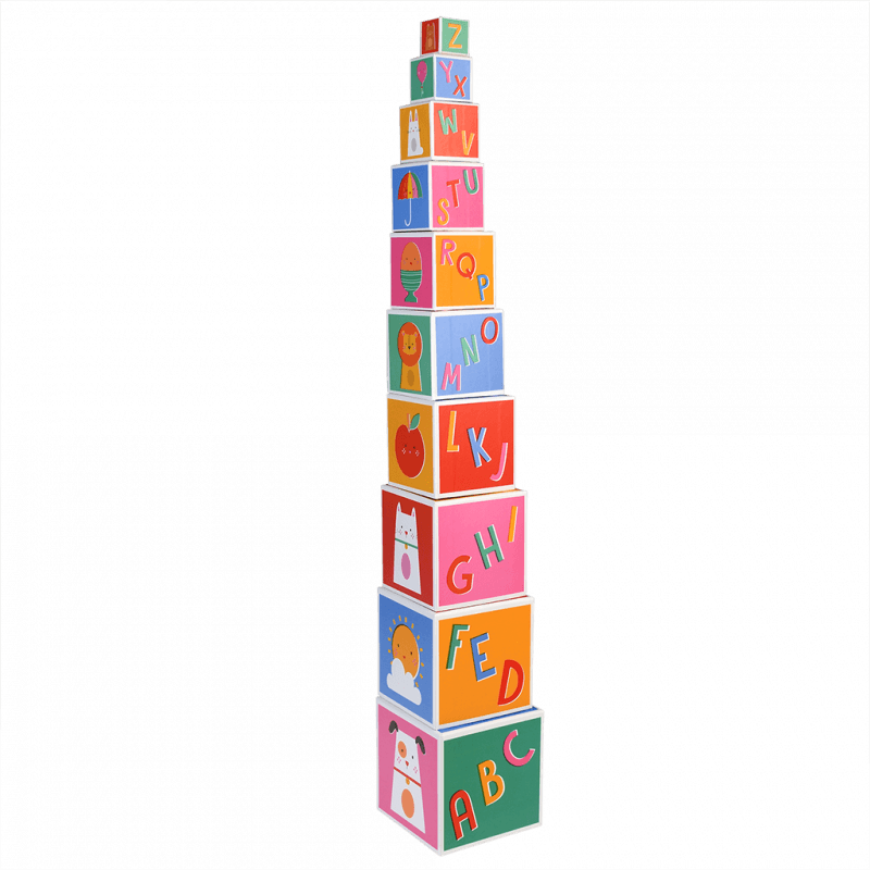 Happy Life Stacking Blocks - Bright, educational and fun, this lovely box of stacking blocks is a great gift. Rex London. Sold by Say It Baby Gifts