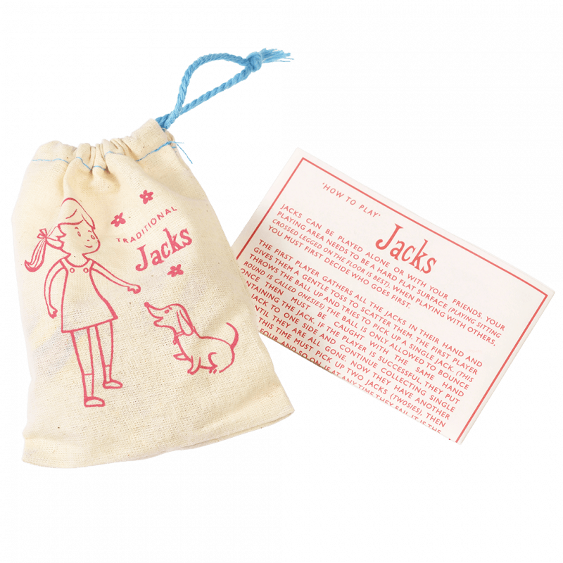 Rex London Traditional Jacks Game - A fantastic retro playground game, this Jacks set contains 10 metal jacks and two bouncy balls, with a handy cotton bag. Sold by Say It Baby Gifts